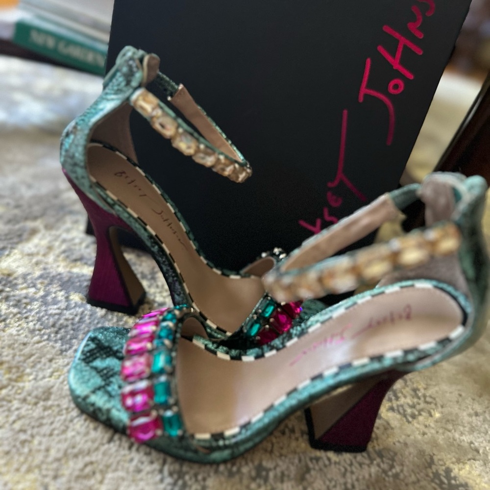 Betsey Johnson Green and Pink Embellished Heels